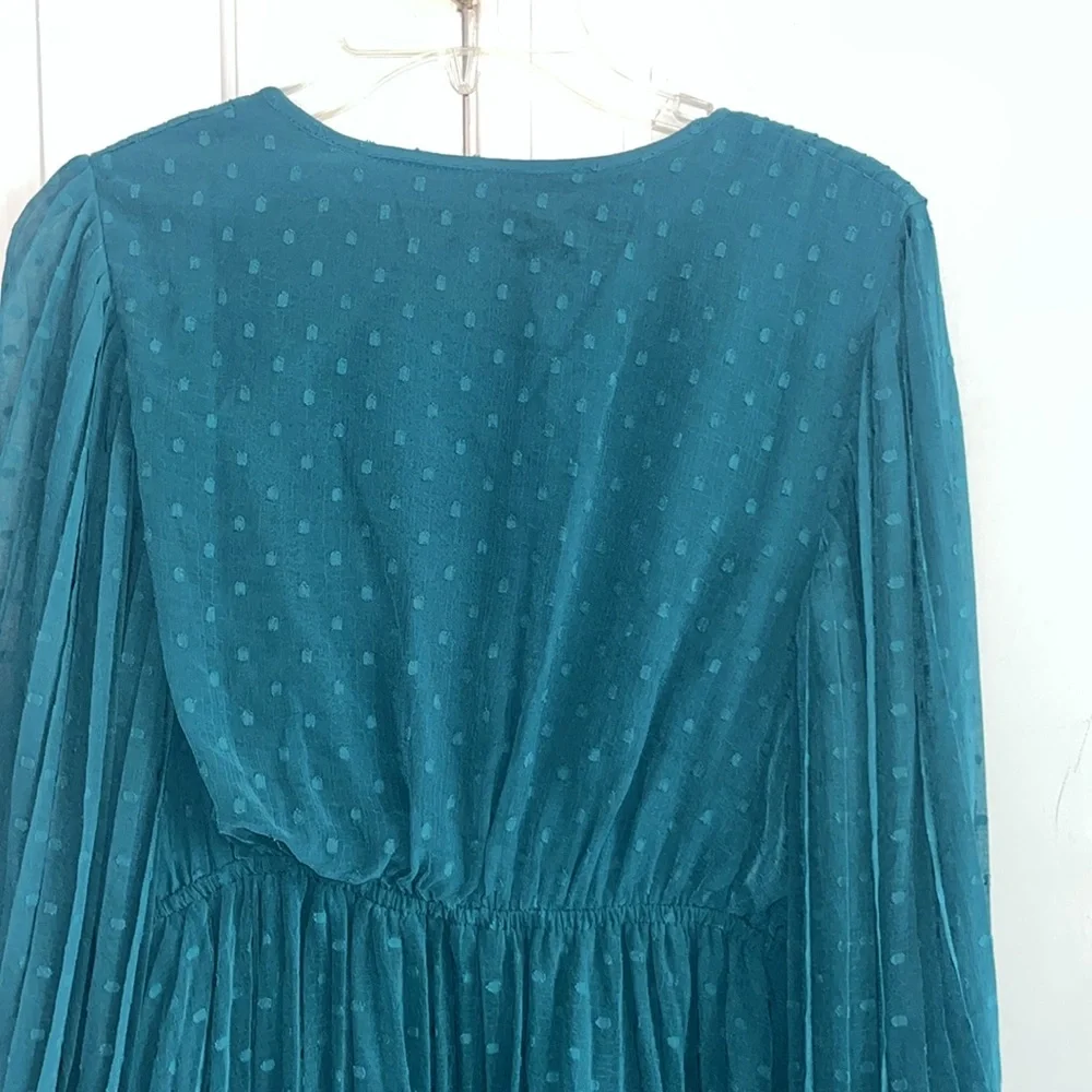 ASOS DESIGN Teal Pleated Textured Chiffon Maxi Dress Size 6 - Picture 10 of 15
